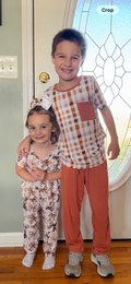 Pumpkin Plaid Short Sleeve Jogger Set
