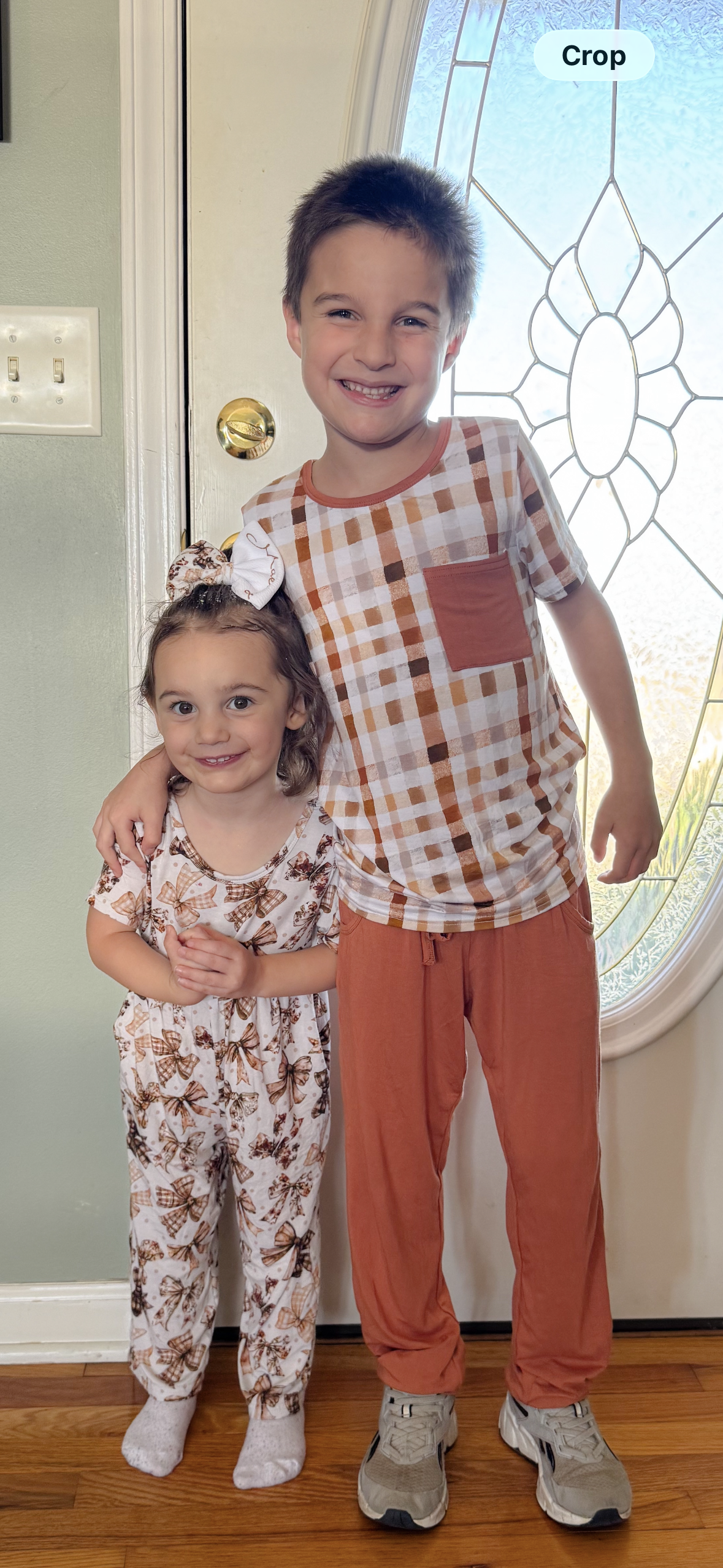 Pumpkin Plaid Short Sleeve Jogger Set